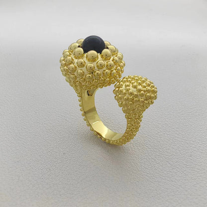 Spanish black agate antique ring niche three-dimensional polka dot gem high-end vacuum gold open ring