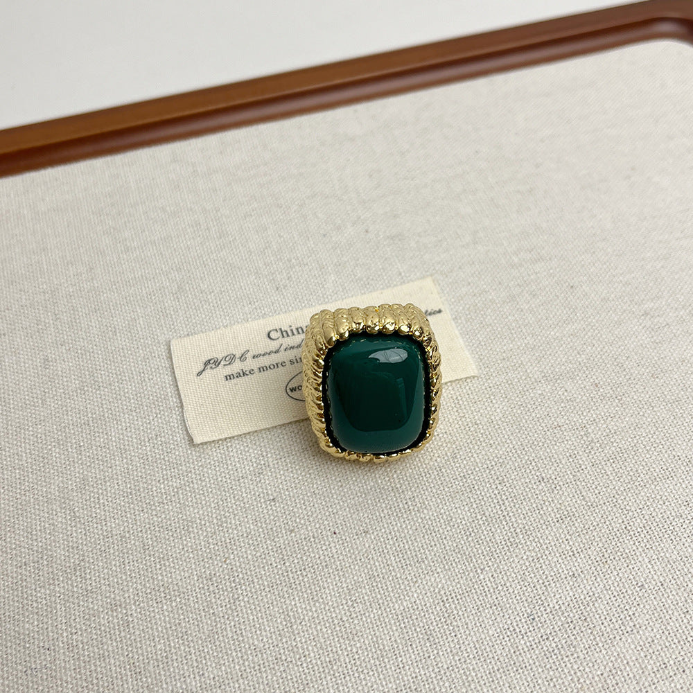 Large square resin open ring for women European and American light luxury niche high-end index finger ring retro design ring