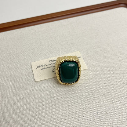 Large square resin open ring for women European and American light luxury niche high-end index finger ring retro design ring