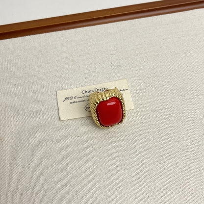 Large square resin open ring for women European and American light luxury niche high-end index finger ring retro design ring