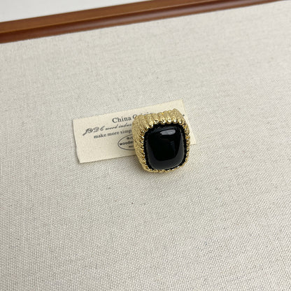 Large square resin open ring for women European and American light luxury niche high-end index finger ring retro design ring