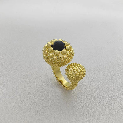 Spanish black agate antique ring niche three-dimensional polka dot gem high-end vacuum gold open ring