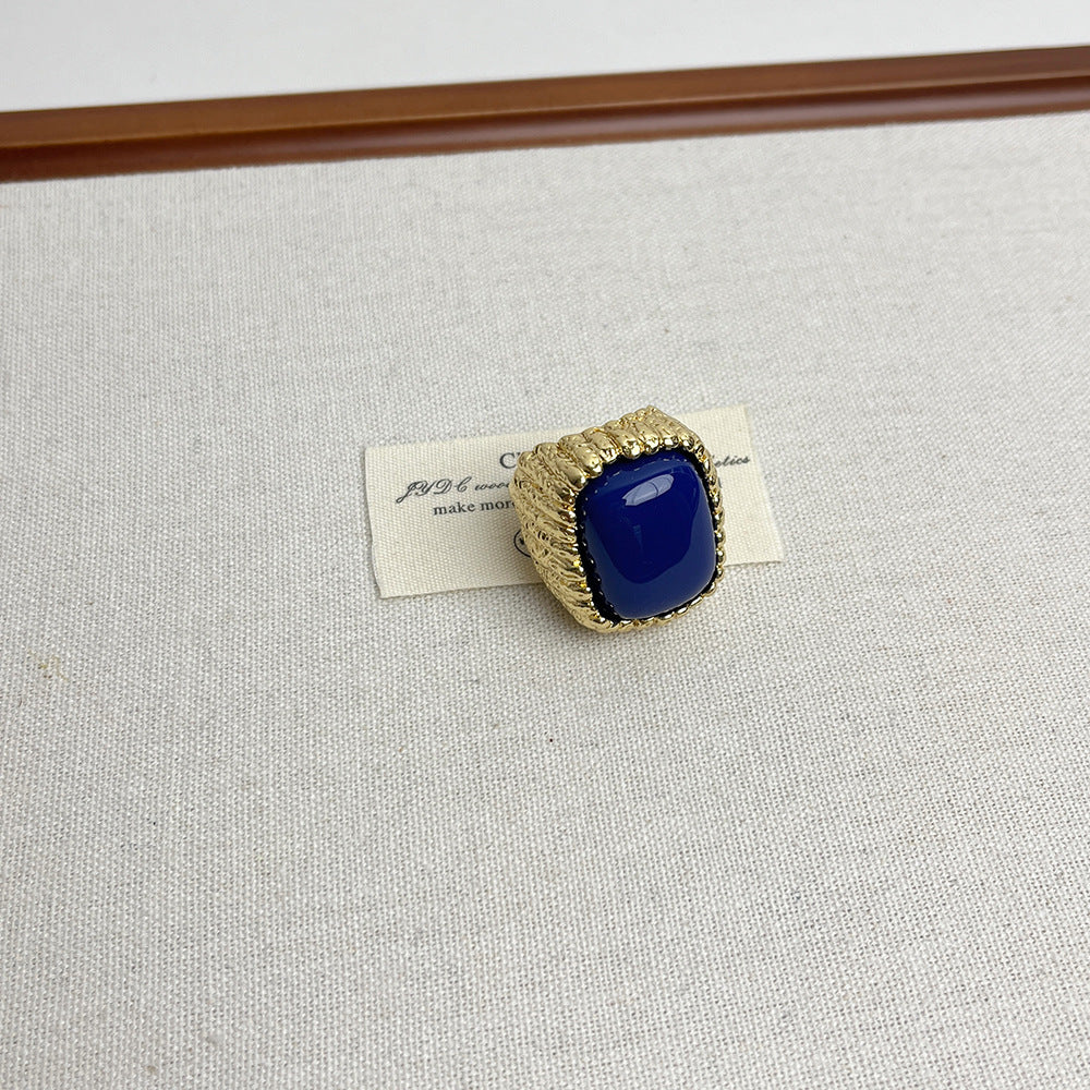 Large square resin open ring for women European and American light luxury niche high-end index finger ring retro design ring