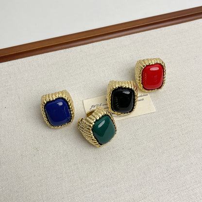 Large square resin open ring for women European and American light luxury niche high-end index finger ring retro design ring